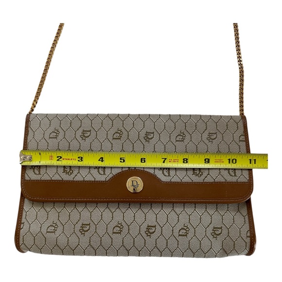 CHRISTIAN DIOR Vintage Honeycomb Canvas Shoulder Bag with Chain Beige - Picture 8 of 16